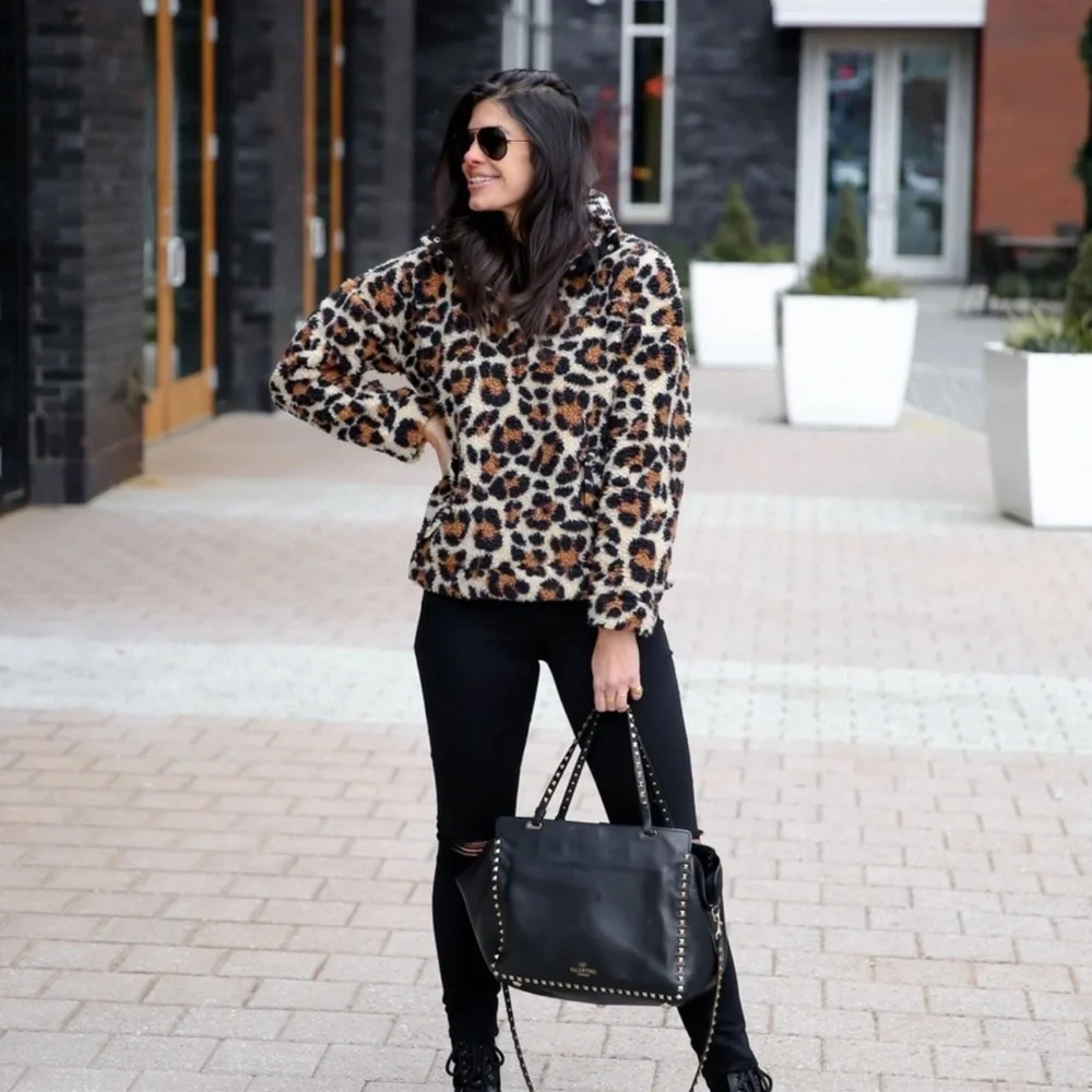 J. CREW Jacket Vintage Fleece cropped leopard faux fur Snaps Pockets pul… - Picture 3 of 13
